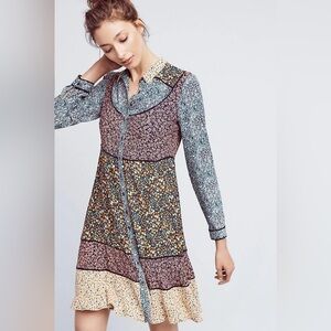Maeve by Anthropologie Teya Patchwork Long Sleeve Dress | Size 14